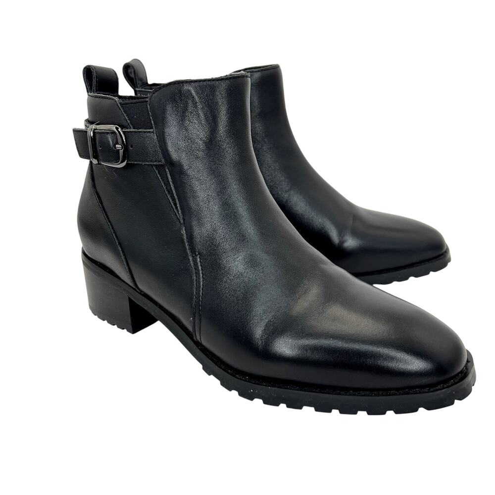 Blondo Sullivan Ankle Booties Boots Black Leather Lug Sole Low Heel Waterproof 7